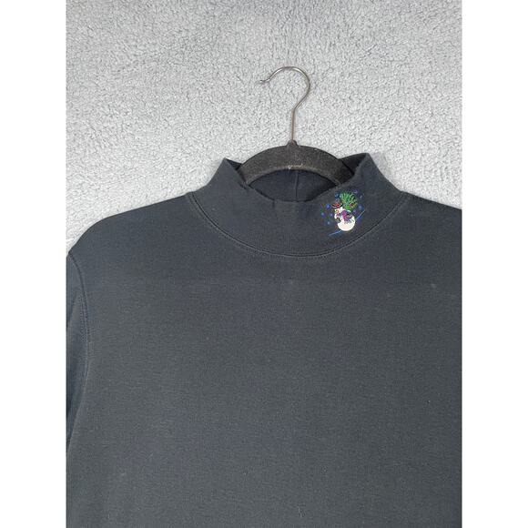 Designers Studio Originals Women's Black Mock Neck Shirt With Snowman Holiday - Picture 6 of 11